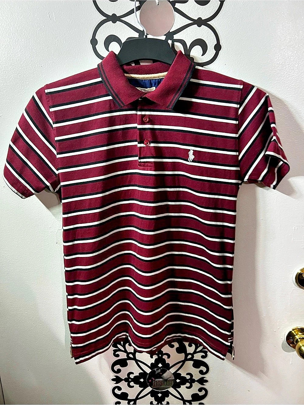 Polo Ralph Lauren Men's Striped Polo in Burgundy & White